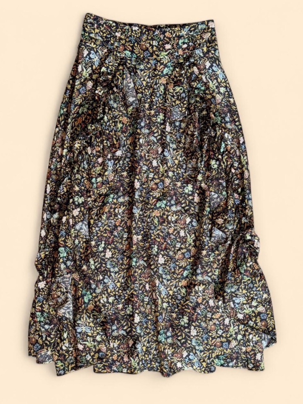 Maison Mayle 100% Silk Skirt - Floral Multicolor Ruffled Midi Sz 2